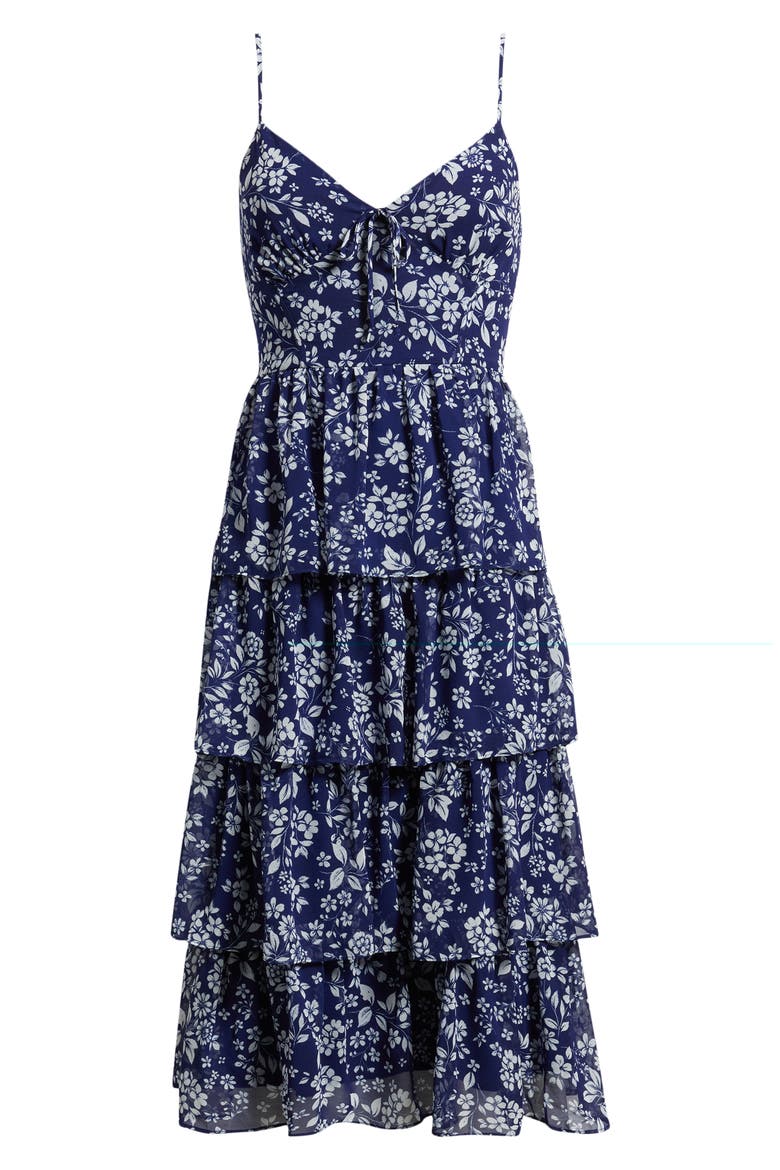 Floral Tiered Midi Dress, Alternate, color, NAVY