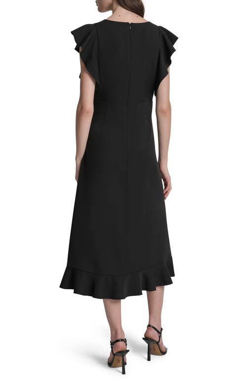 Dkny Ruffle Cap Sleeve Faux Wrap Midi Dress In Black
