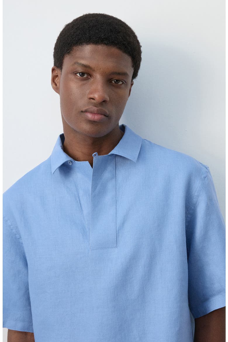 Solid Slub Linen Polo, Alternate, color, CHINA BLUE