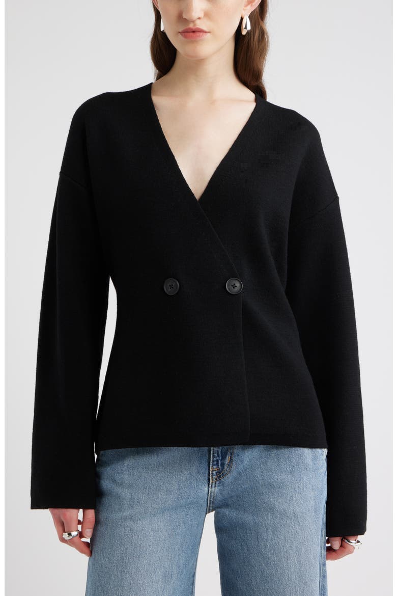 Double Breasted Merino Wool Blend Cardigan, Main, color, BLACK