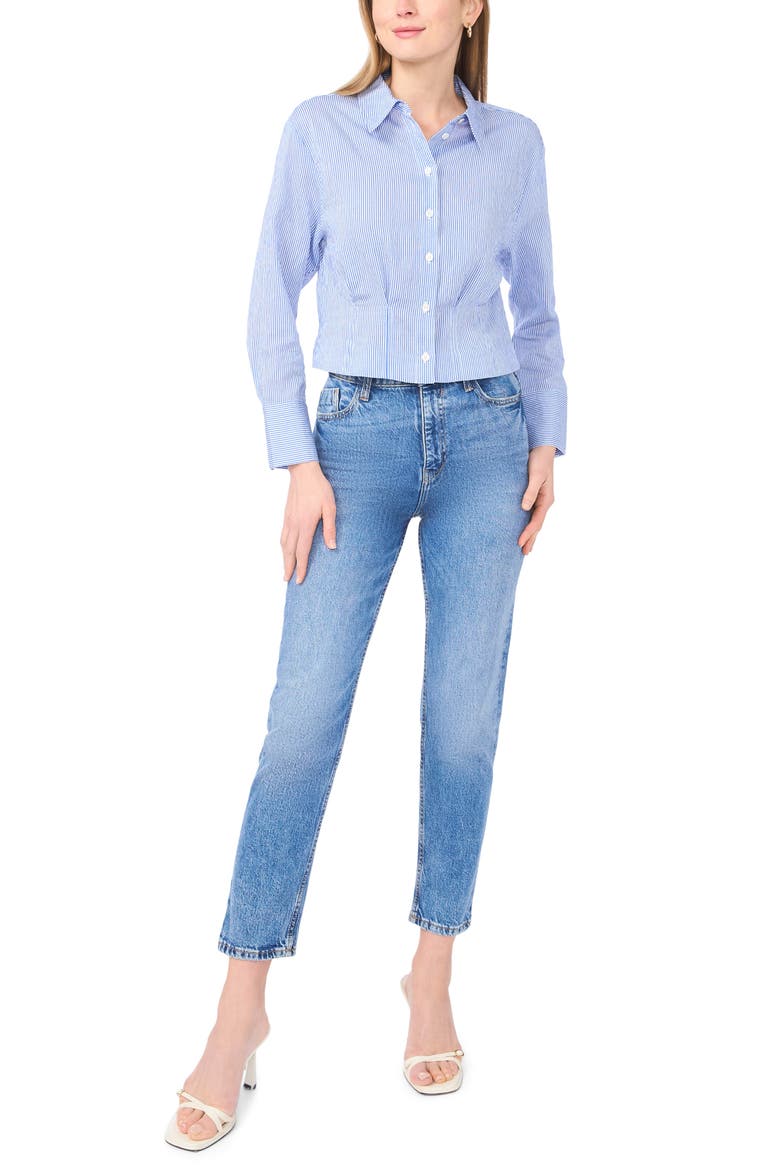 Pleat Waist Button-Up Shirt, Alternate, color, CLASSIC BLUE