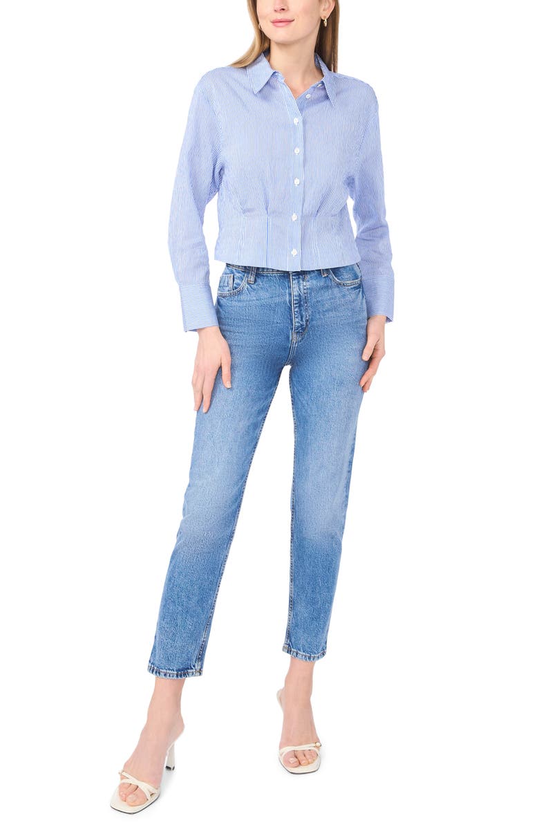 Vince Camuto Pleat Waist Button-Up Shirt, Alternate, color, Classic Blue