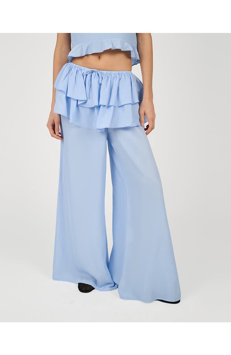 WeWoreWhat Ruffle Waist Flare Pant, Main, color, Sky