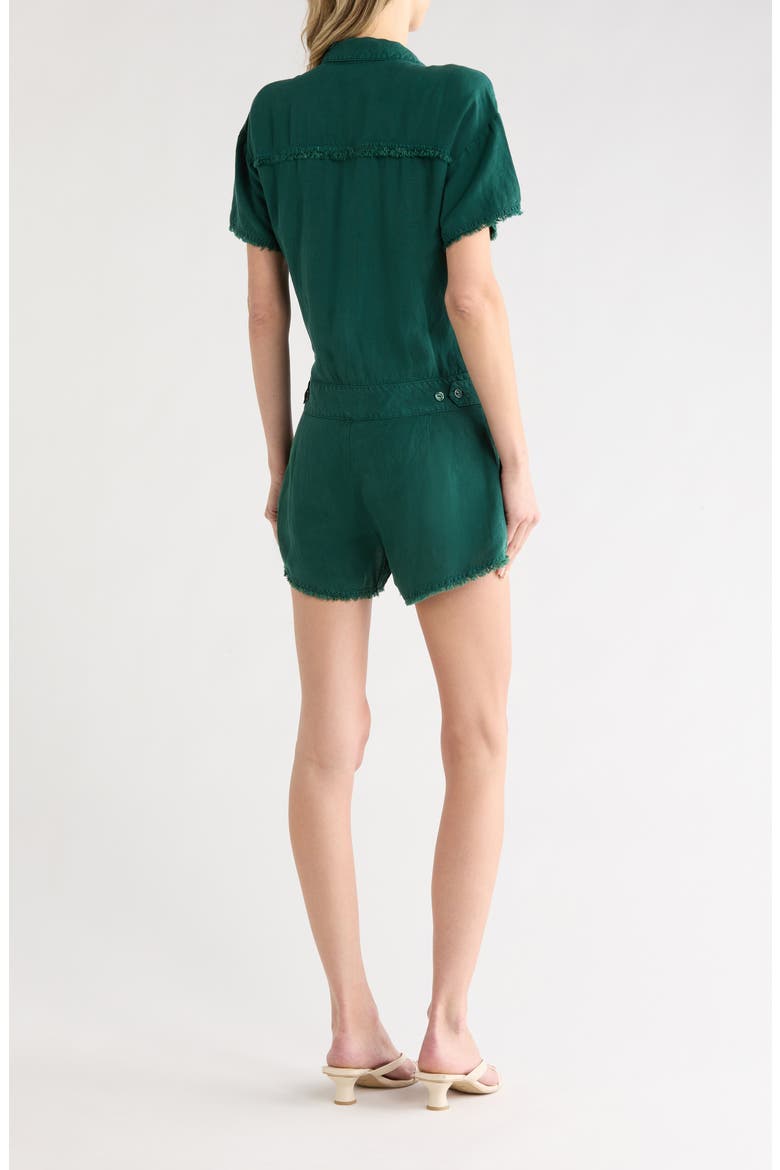 Felix Raw Edge Linen Blend Romper, Alternate, color, RAINFOREST PIGMENT
