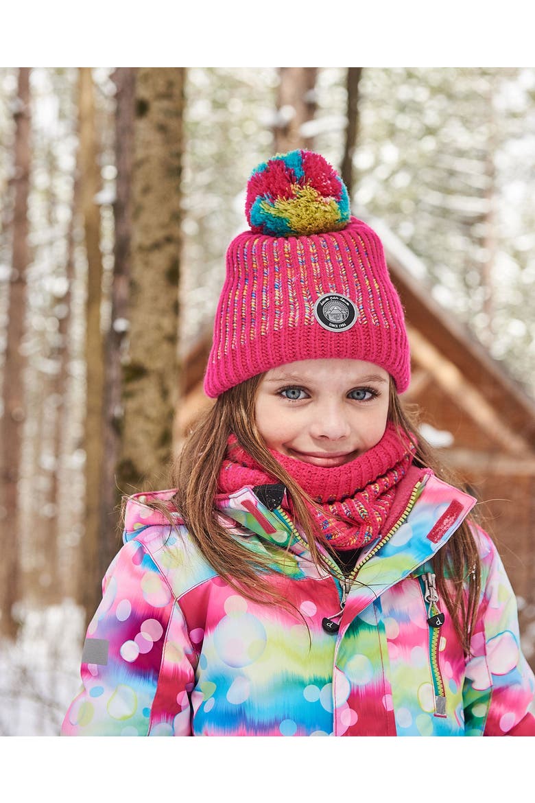 Girl's Knit Hat Pink And Multicolor, Alternate, color, Pink & Rainbow