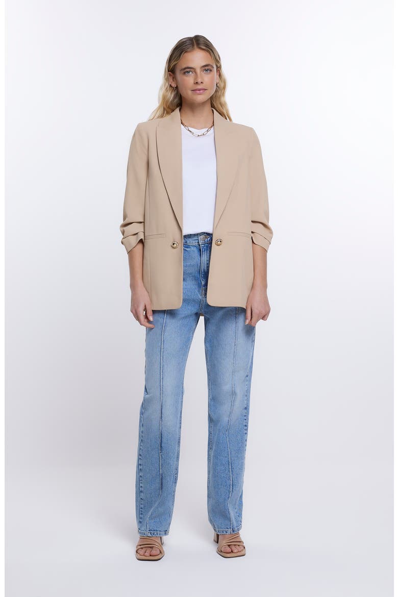 Pleat Sleeve Blazer, Alternate, color, BEIGE