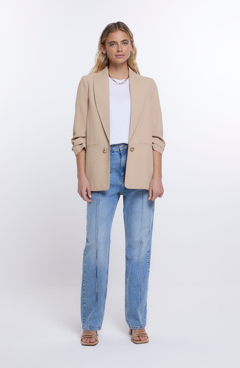 River Island Pleat Sleeve Blazer, Alternate, color,