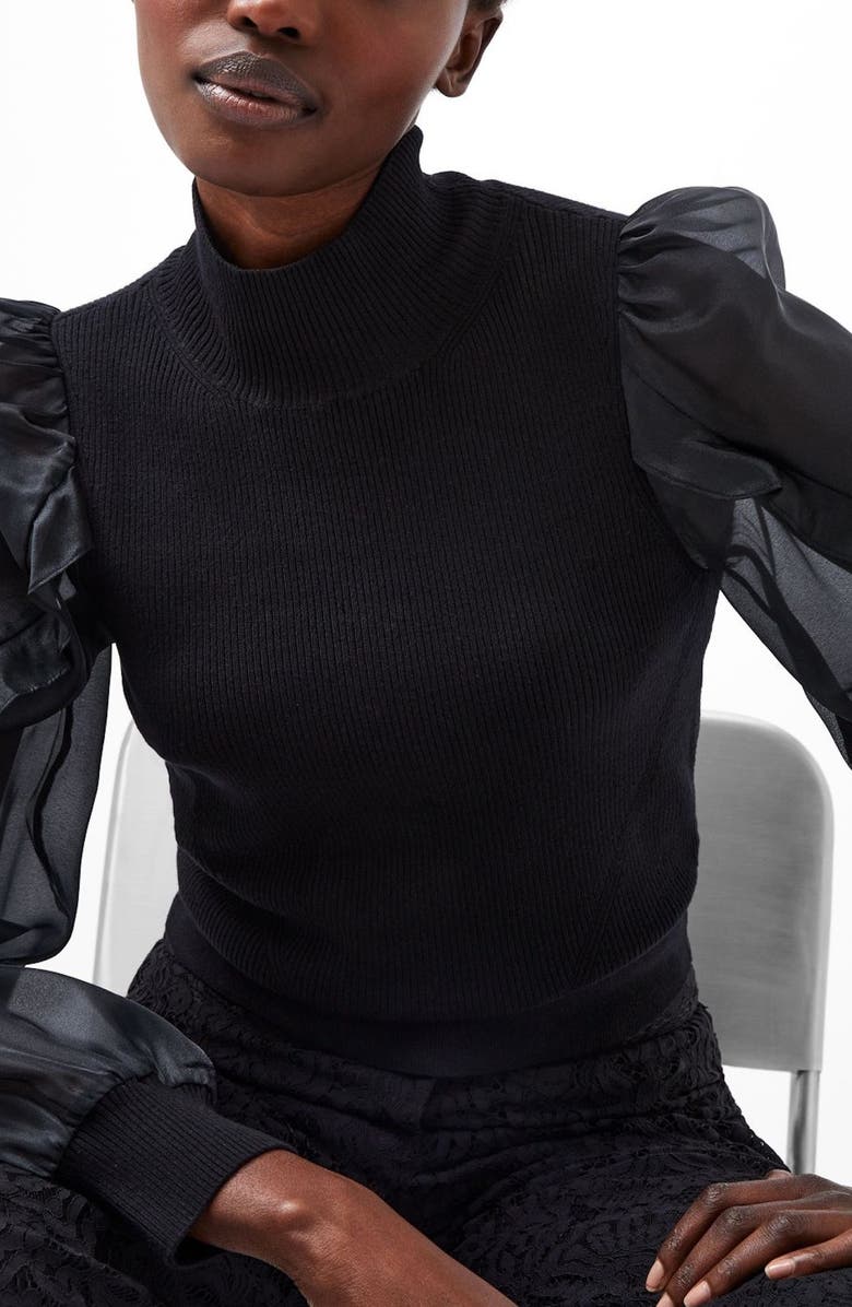 French Connection Krista Organza Puff Sleeve Top, Alternate, color, Blackout