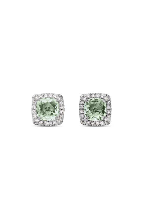 Petite Chatelaine® Pavé Bezel Stud Earrings with Semiprecious Stone and Diamonds