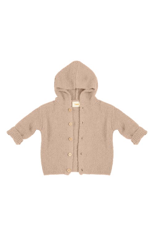 7 A.M. Enfant Fuzzy Hooded Cardigan in Pecan 