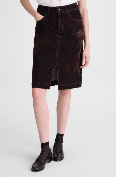 Flocked Denim A-Line Skirt