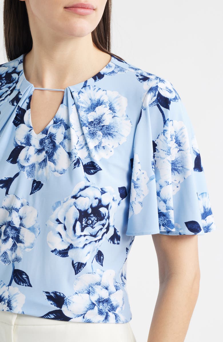 Anne Klein Pleated Flutter Sleeve Top, Alternate, color, Lakeshore Multi