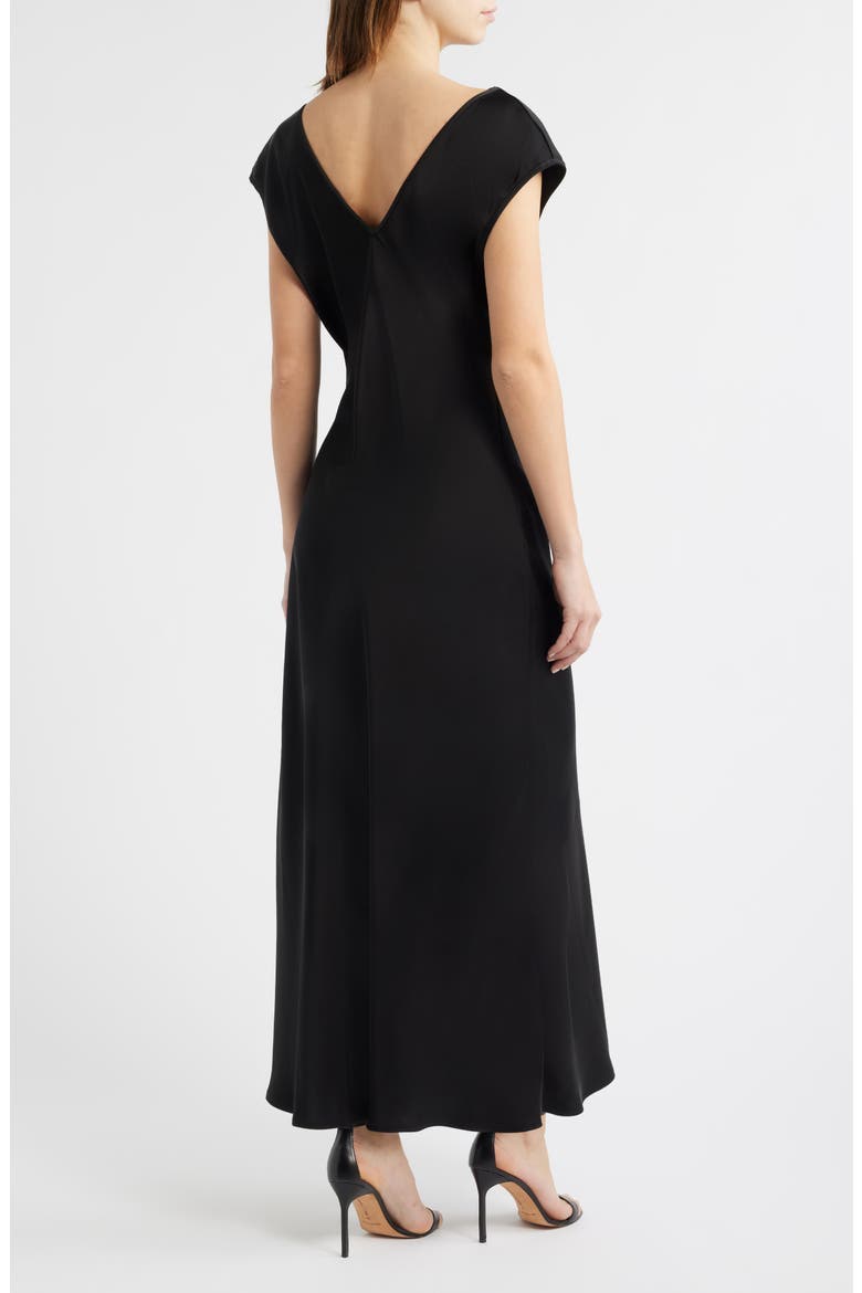 Side Ruched Satin Maxi Dress, Alternate, color, BLACK