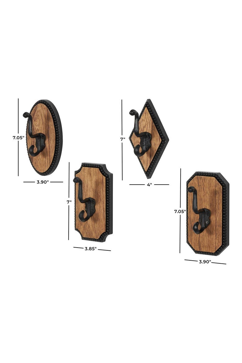 Farm House Set of 4 Wall Hooks, Alternate, color, BROWN