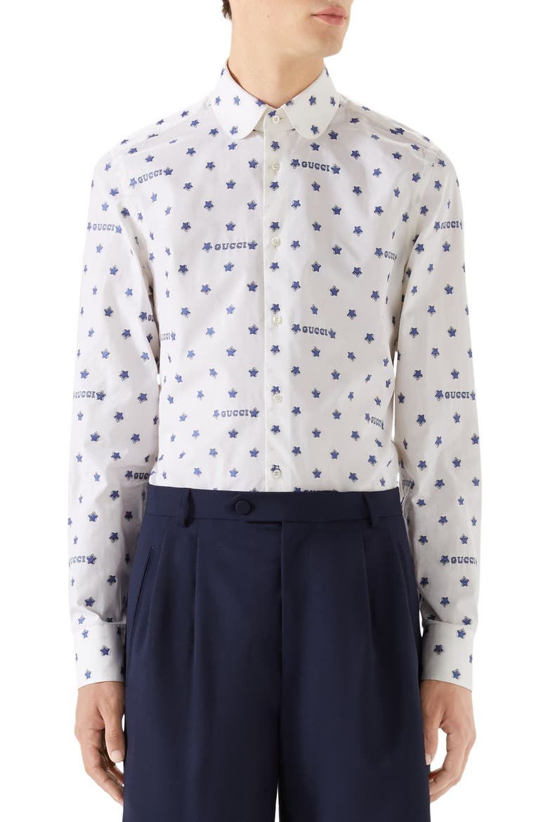Star Print Woven Shirt, Main, color, WHITE