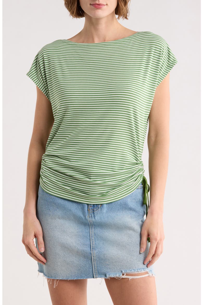 Stripe Rib Ruched T-Shirt, Main, color, GREEN/ ECRU STRIPE