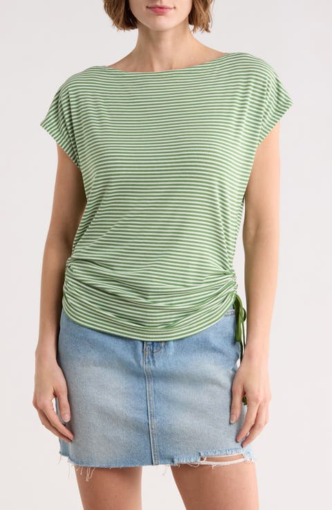 Stripe Rib Ruched T-Shirt
