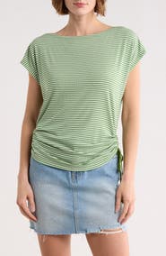 MAX STUDIO Stripe Rib Ruched T-Shirt