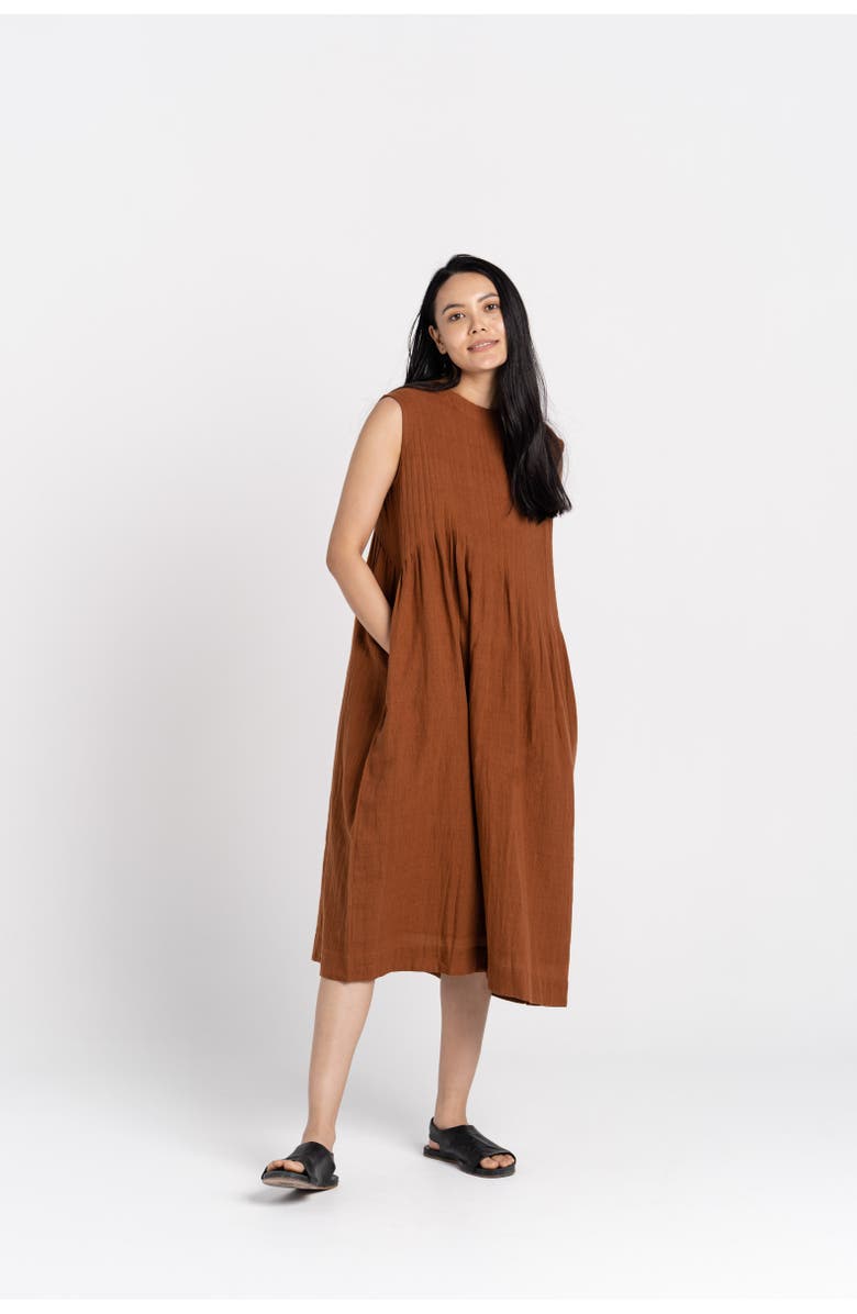 World of Crow Bombay Brown Pleated Organic Cotton Dress, Main, color, 