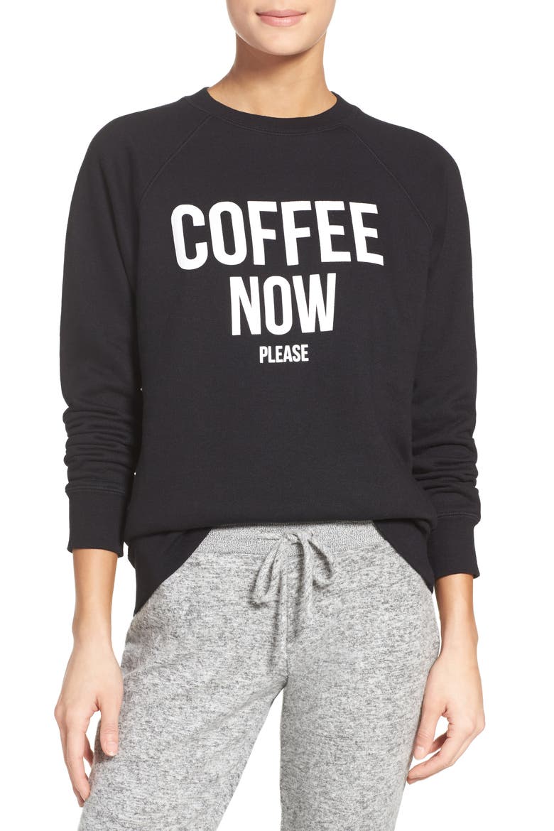 Brunette 'Coffee Now' Crewneck Sweatshirt, Main, color, BLACK