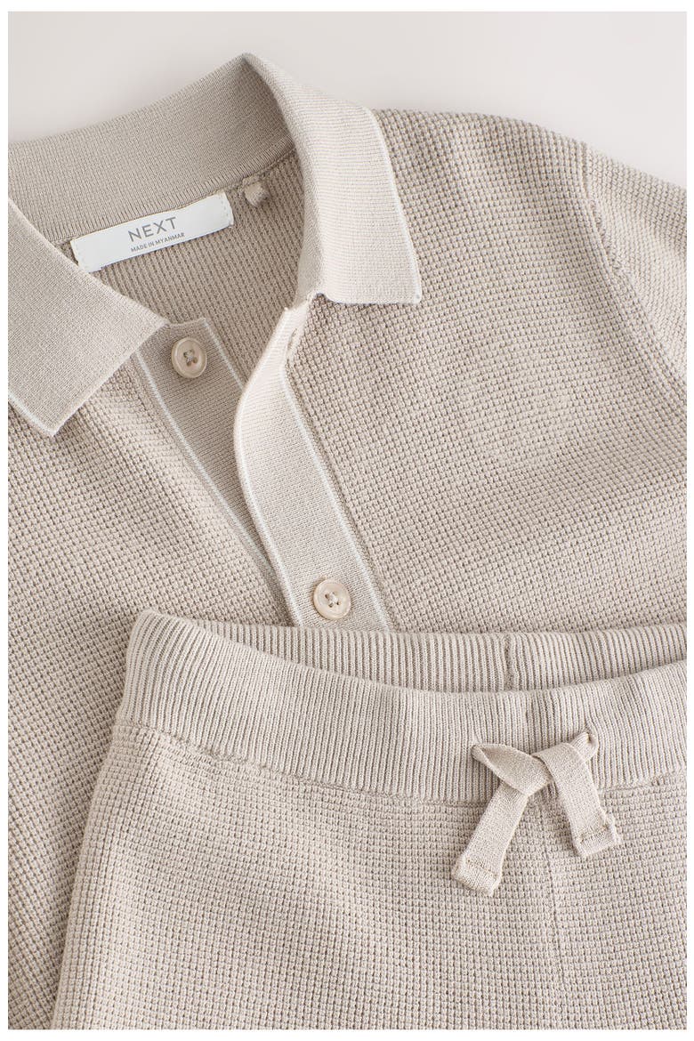 Kids' Knit Short Sleeve Button-Up Shirt & Shorts Set, Alternate, color, NEUTRAL