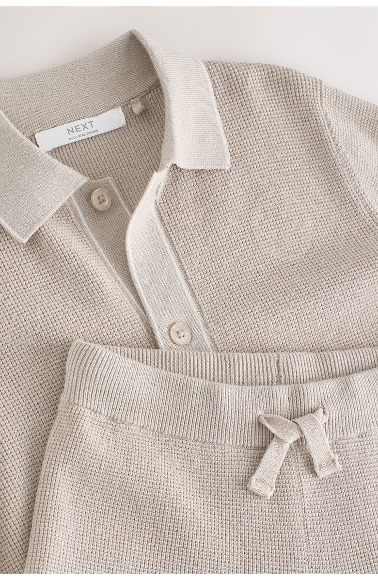 NEXT Kids' Knit Short Sleeve Button-Up Shirt & Shorts Set, Alternate, color, Neutral