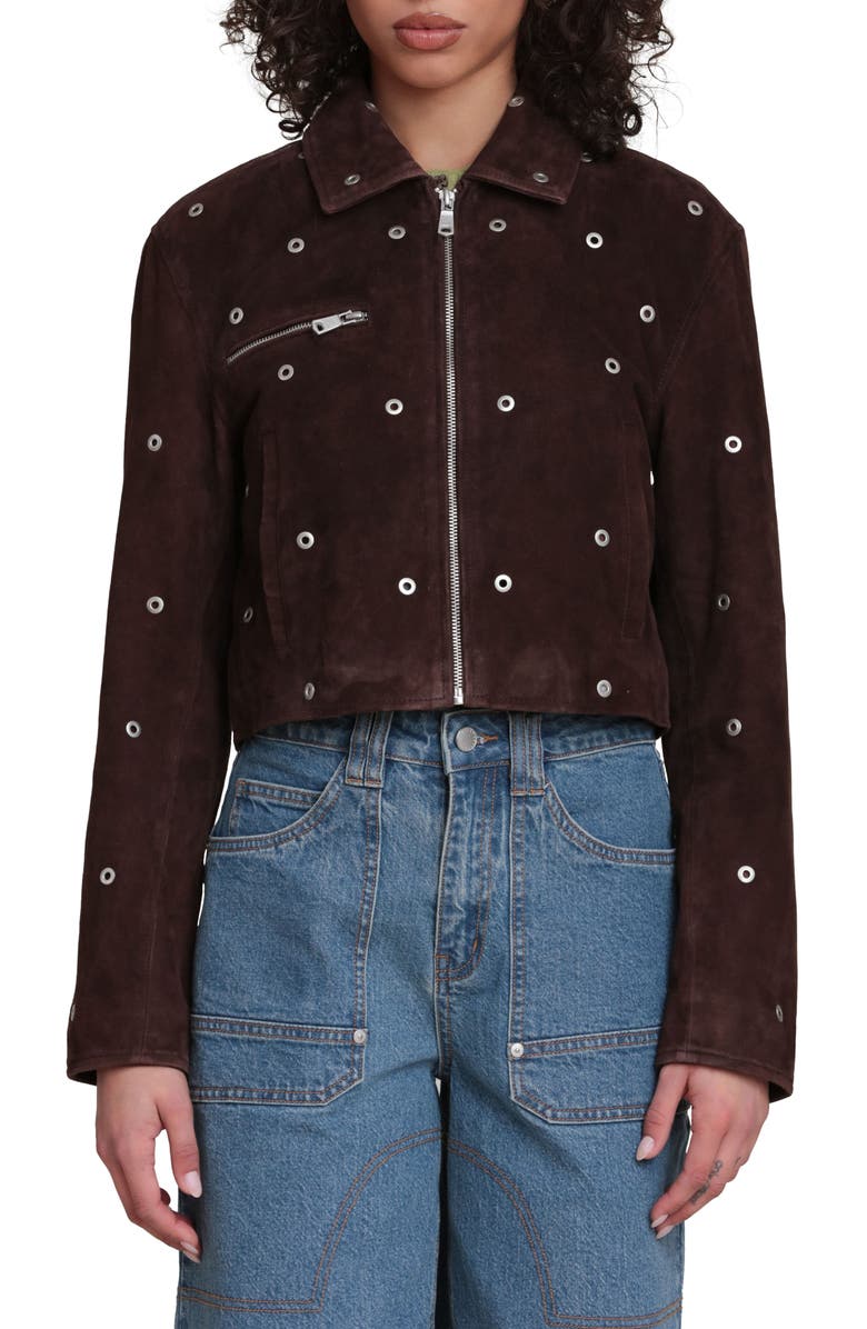 Avec Les Filles Grommet Detail Suede Jacket, Main, color, Chocolate
