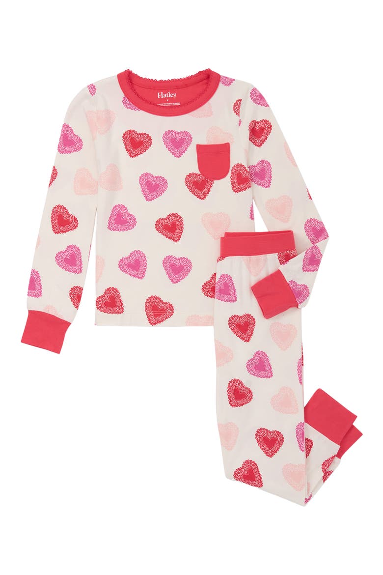 Kids' Cutout Hearts Fitted Two-Piece Pajamas, Main, color, NATURAL