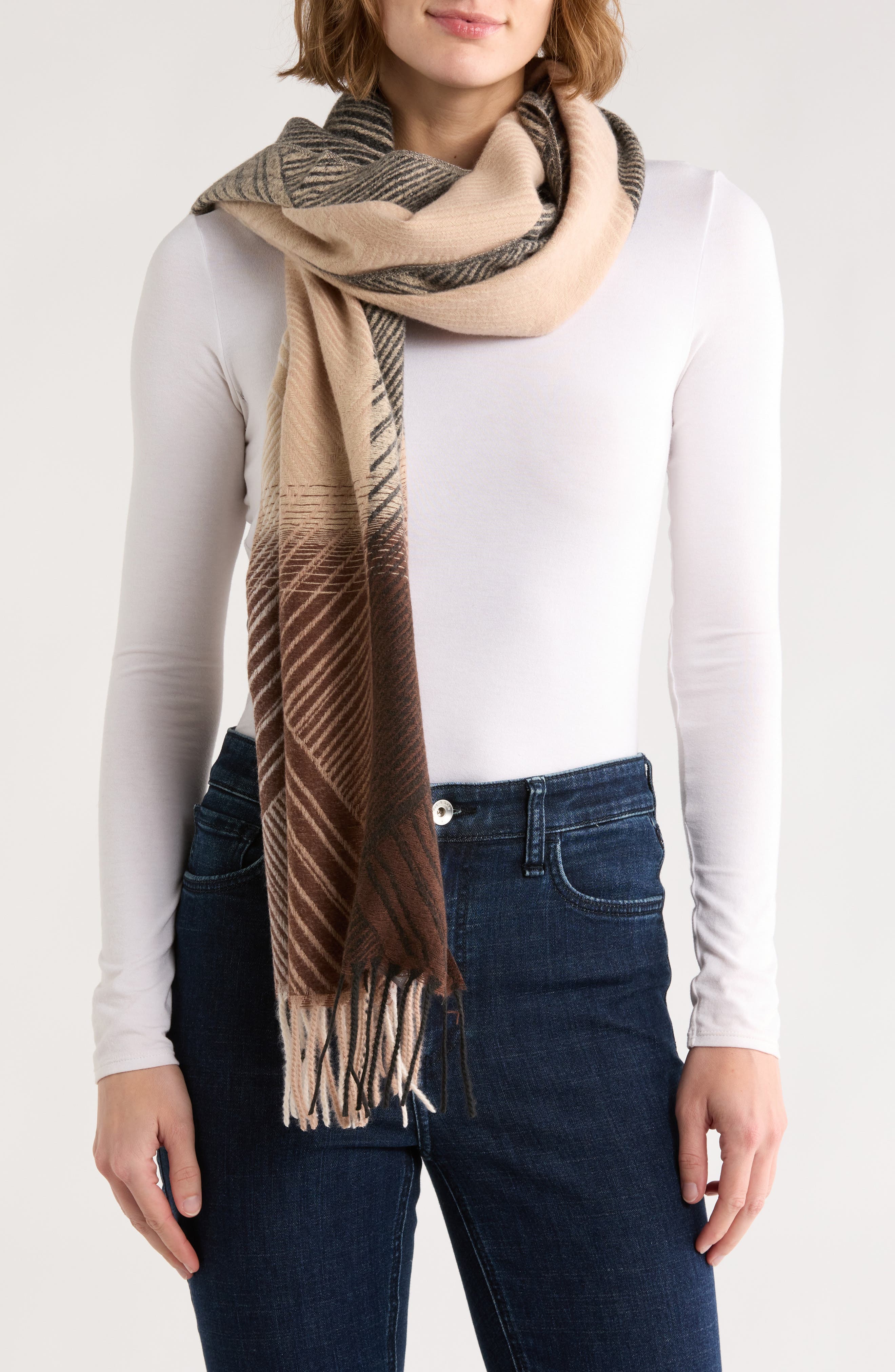 Vince Camuto Diamond Feather Fringe Scarf