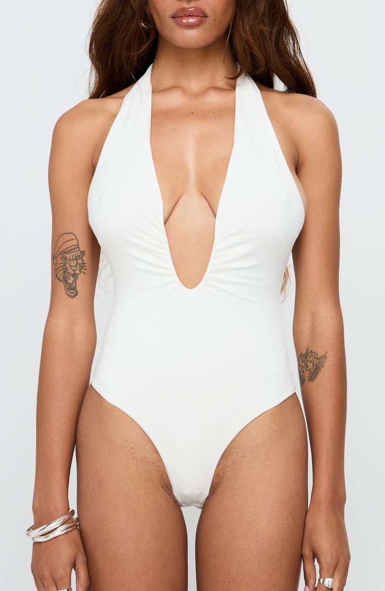Princess Polly Emmalyne Plunge Neck Halter Bodysuit, Alternate, color, White