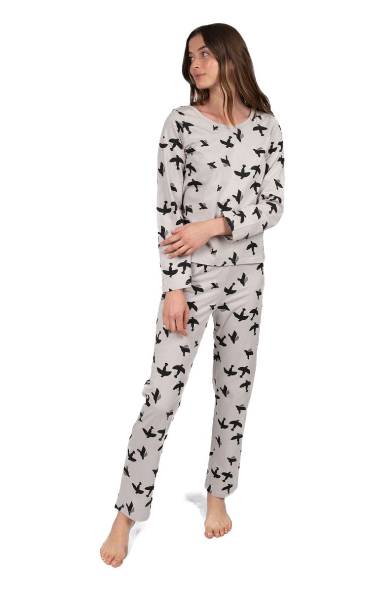 Leveret Women's Loose Fit Cotton Matching Family Pajamas, Animal & Nature Prints, Main, color, Bird Gray