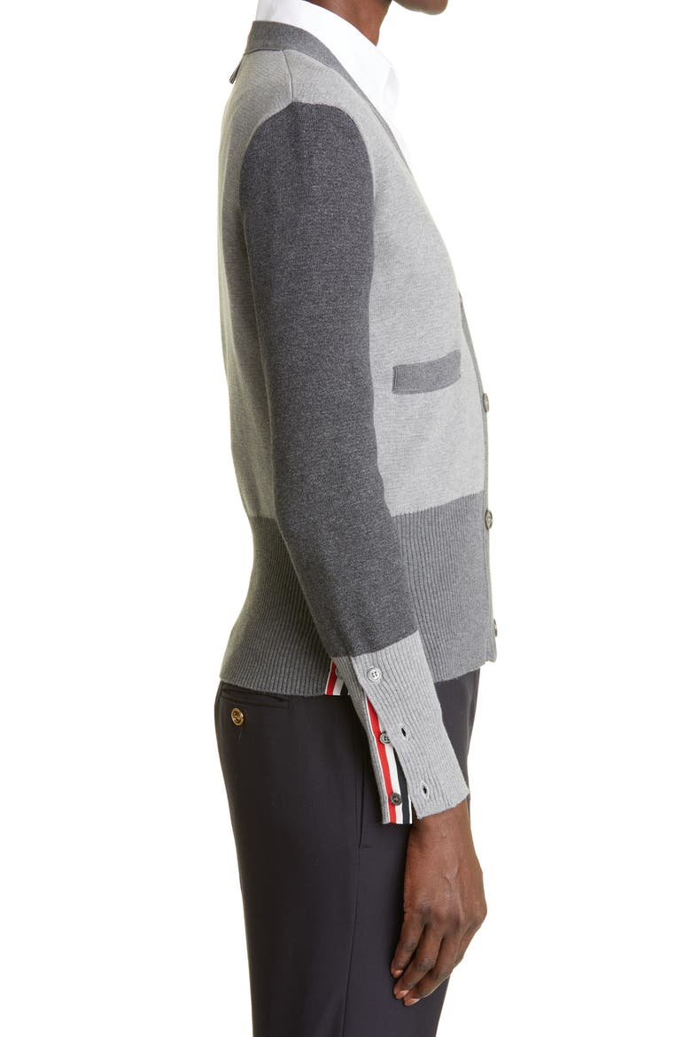 Colorblock 4-Bar Cotton Cardigan, Alternate, color, TONAL GREY