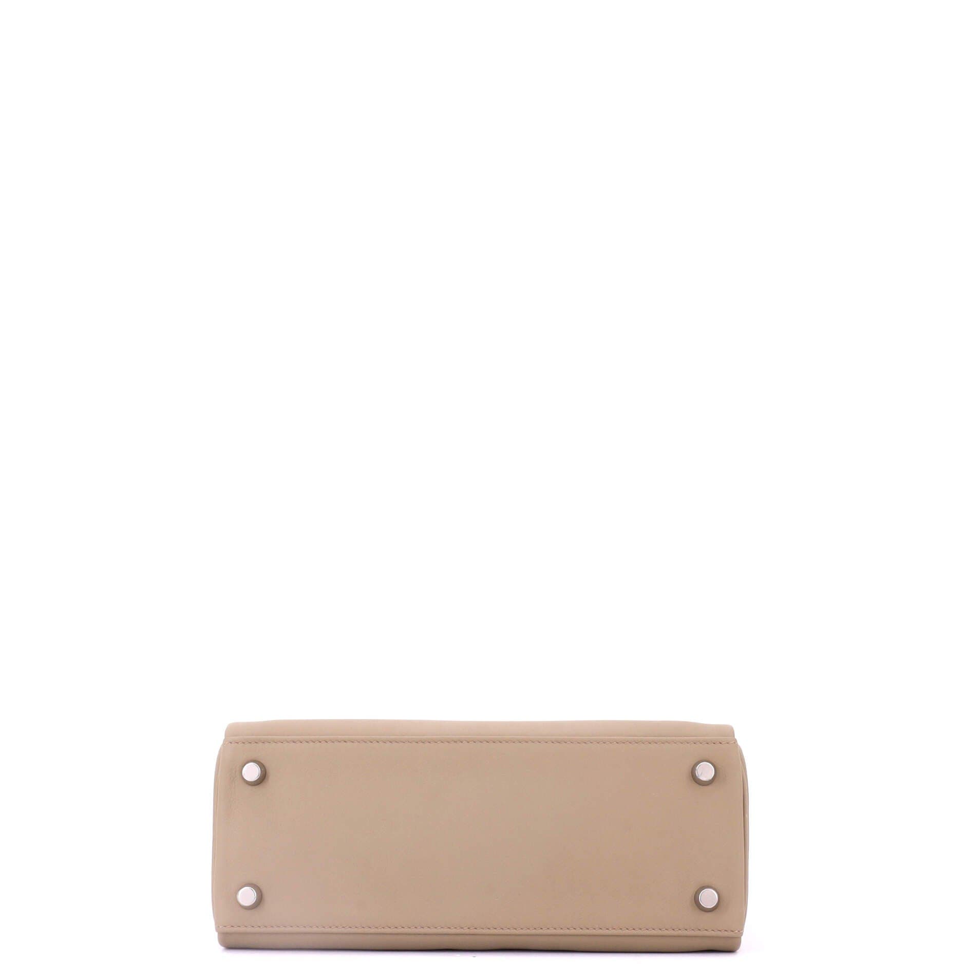 Pre-Owned Hermes Kelly Handbag Brown Swift with Palladium Hardware 25, Alternate, color, Beige Marfa