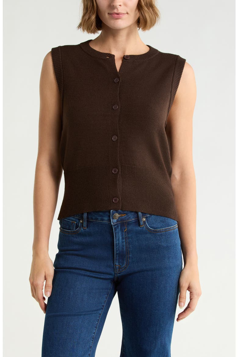 Button Sweater Vest, Main, color, CHOCOLATE