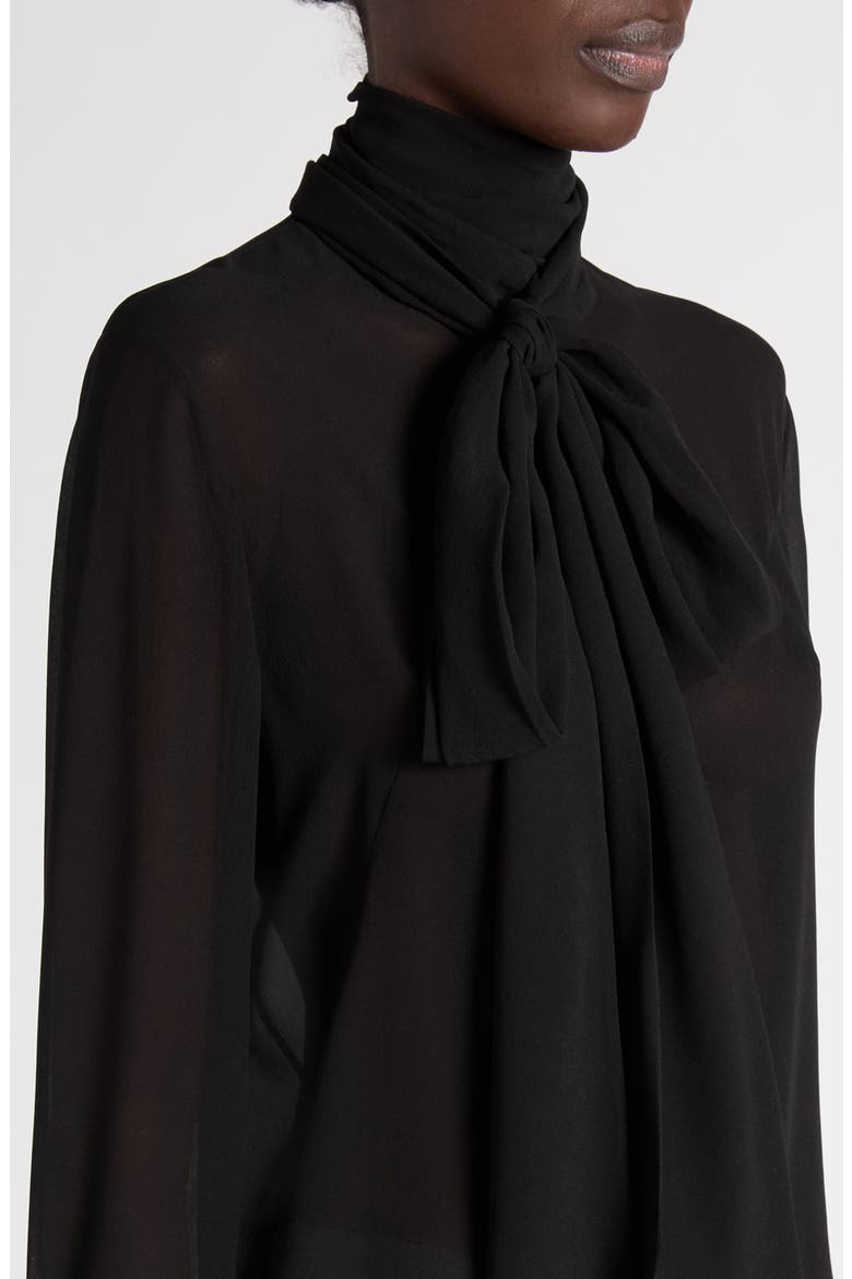 Tie Neck Silk Top, Alternate, color, BLACK