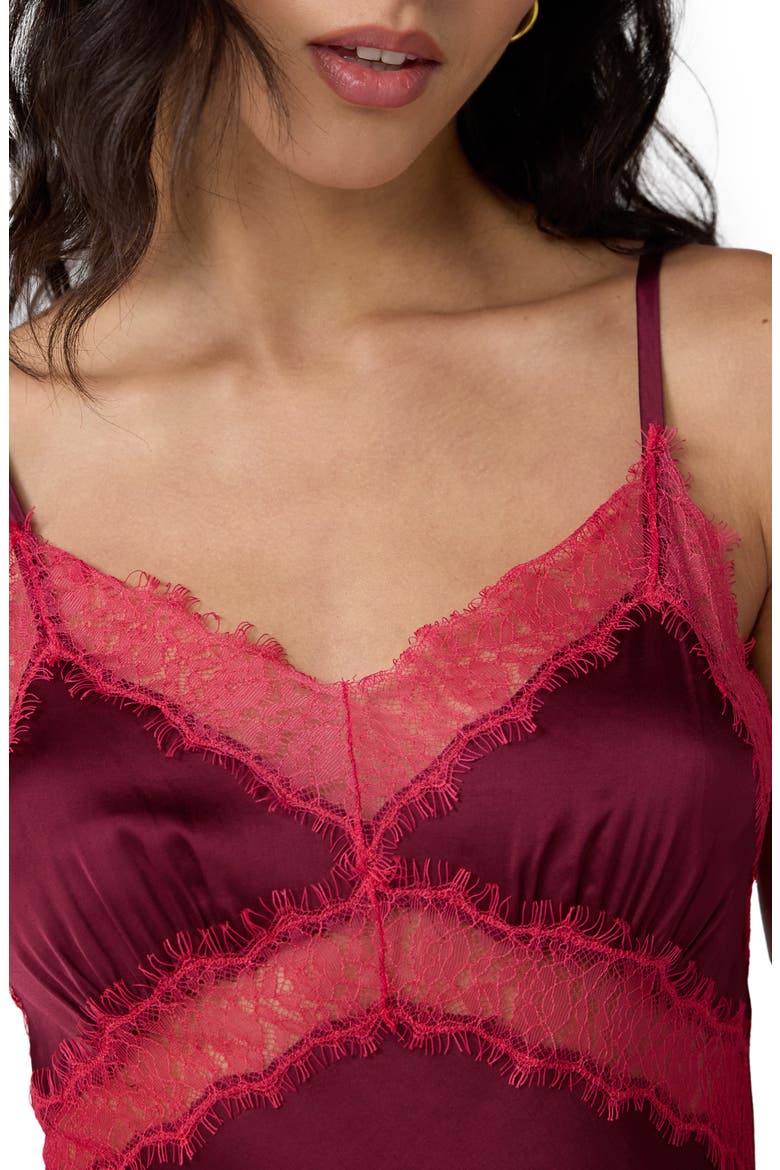 Camille Lace Trim Satin Camisole, Alternate, color, CHERRY WOOD