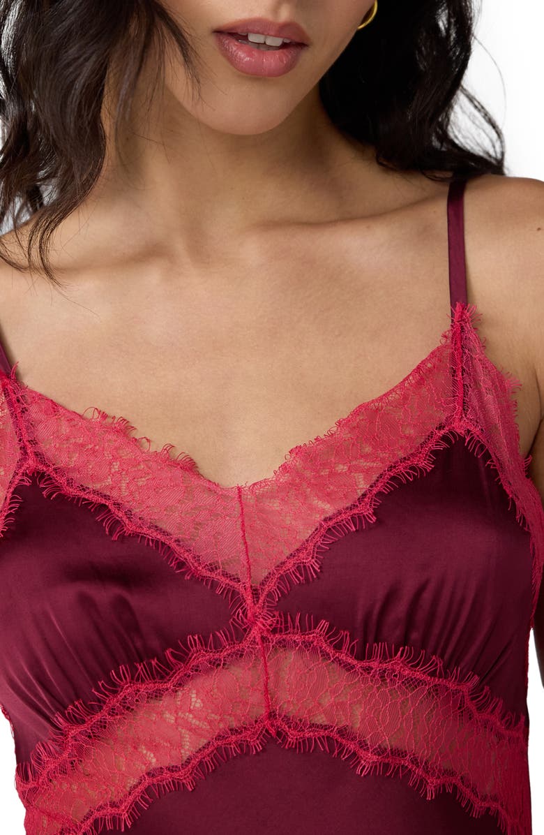 DVF Camille Lace Trim Satin Camisole, Alternate, color, Cherry Wood