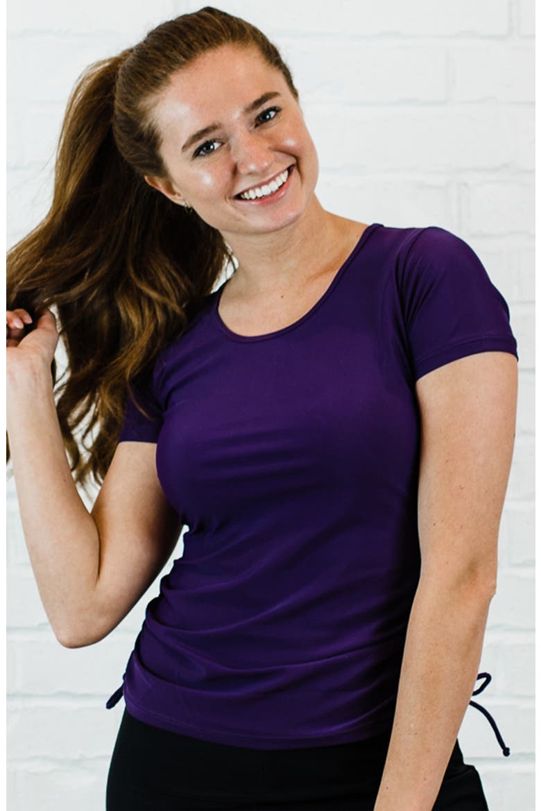 Plus Size Short Sleeve Adele Swim Top, Main, color, Eggplant