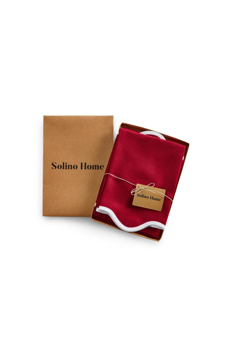 Linen Dinner Napkins Set of 4, 20 Inch Round - Giselle Scallop Edge, Alternate, color, White and Red