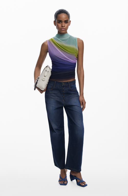 Desigual Ruched Sleeveless Mock Neck Top In Multi