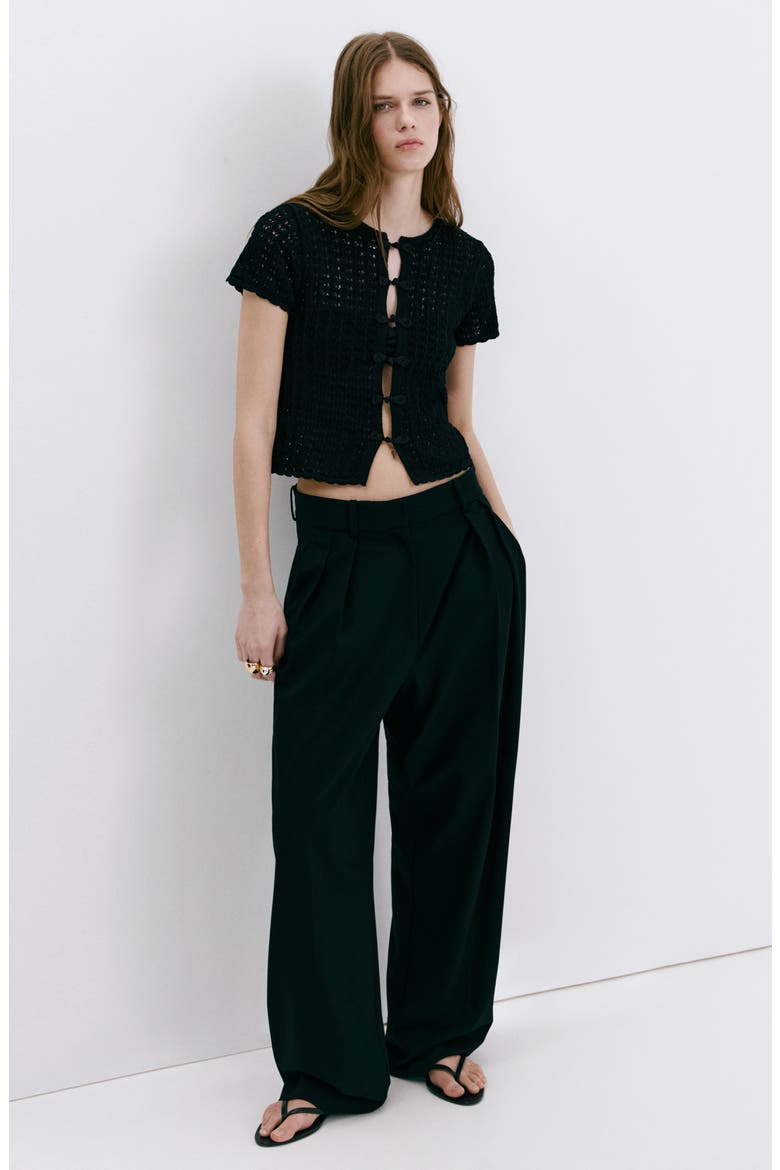Open Stitch Short Sleeve Cardigan, Alternate, color, BLACK