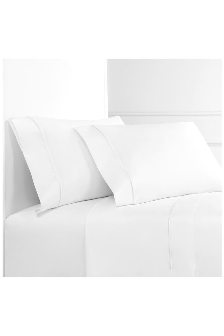 Single Stripe Embroidered 300 Thread Count Cotton Percale Sheet Set, Main, color, WHITE/WHITE