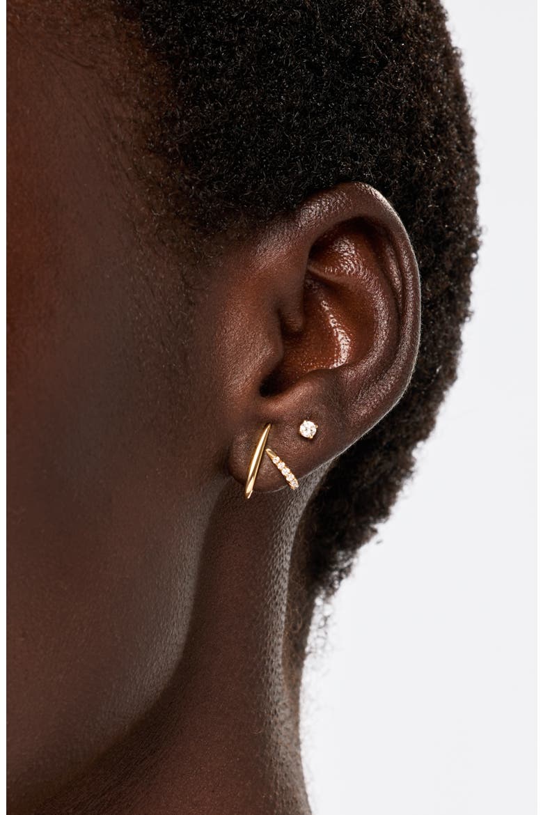 Solid Yellow Gold - Diamond Aurora Huggie Studs, Alternate, color, Gold