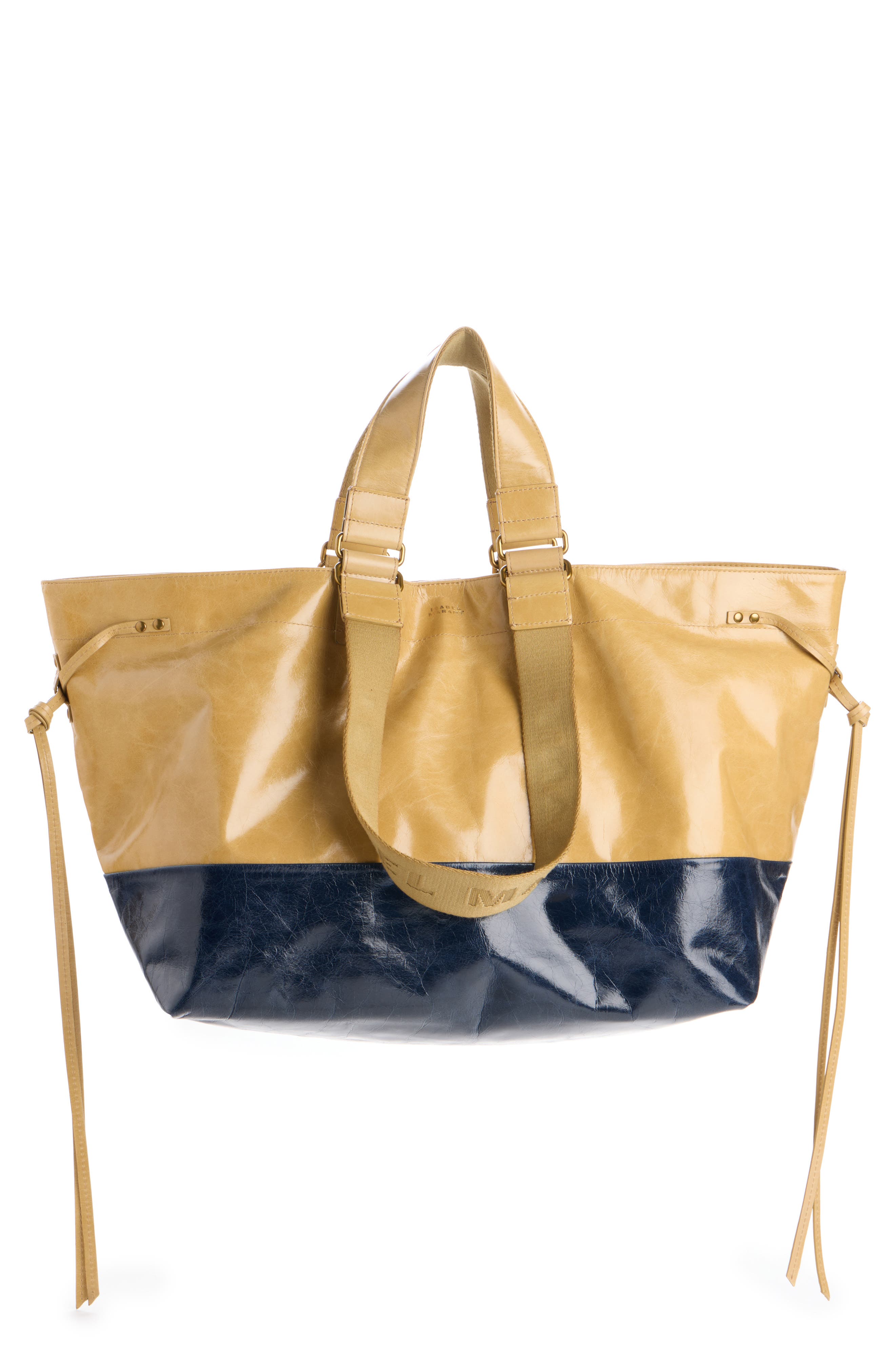 Isabel Marant Wardy Colorblock Leather Shopper Tote, Main, color, Beige/ Navy