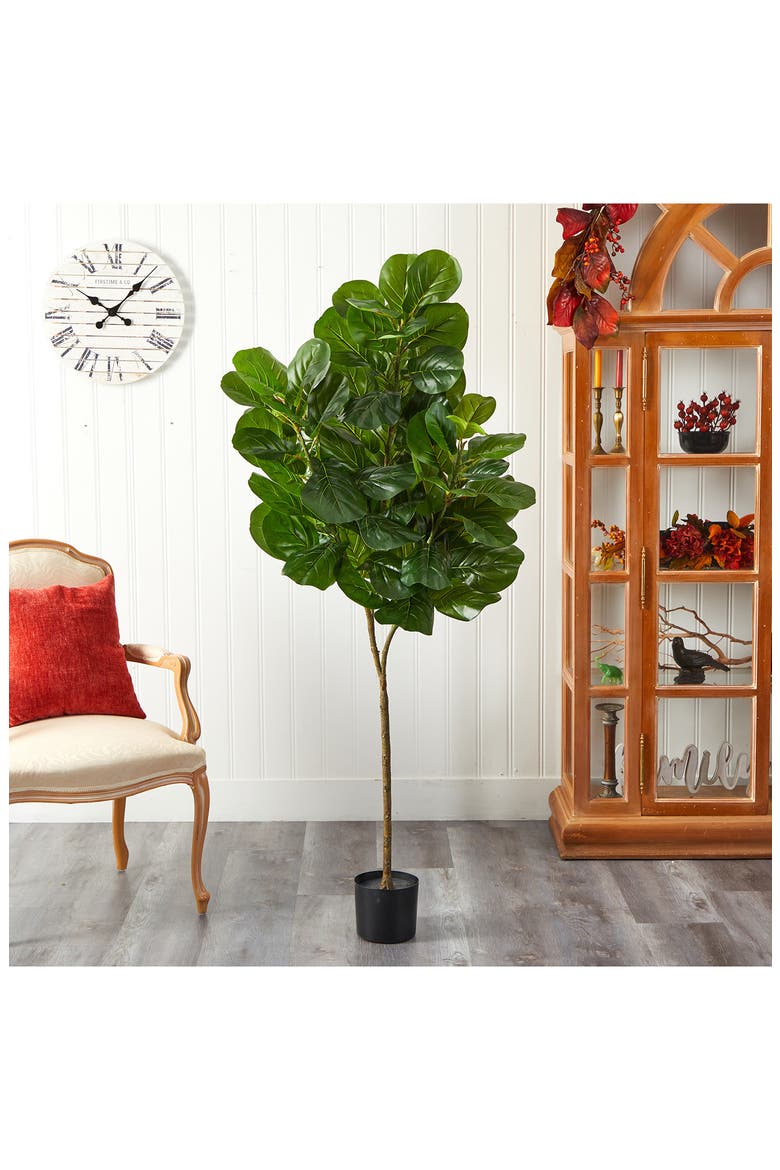 6' Artificial Fiddle Leaf Fig Plant, Alternate, color, GREEN