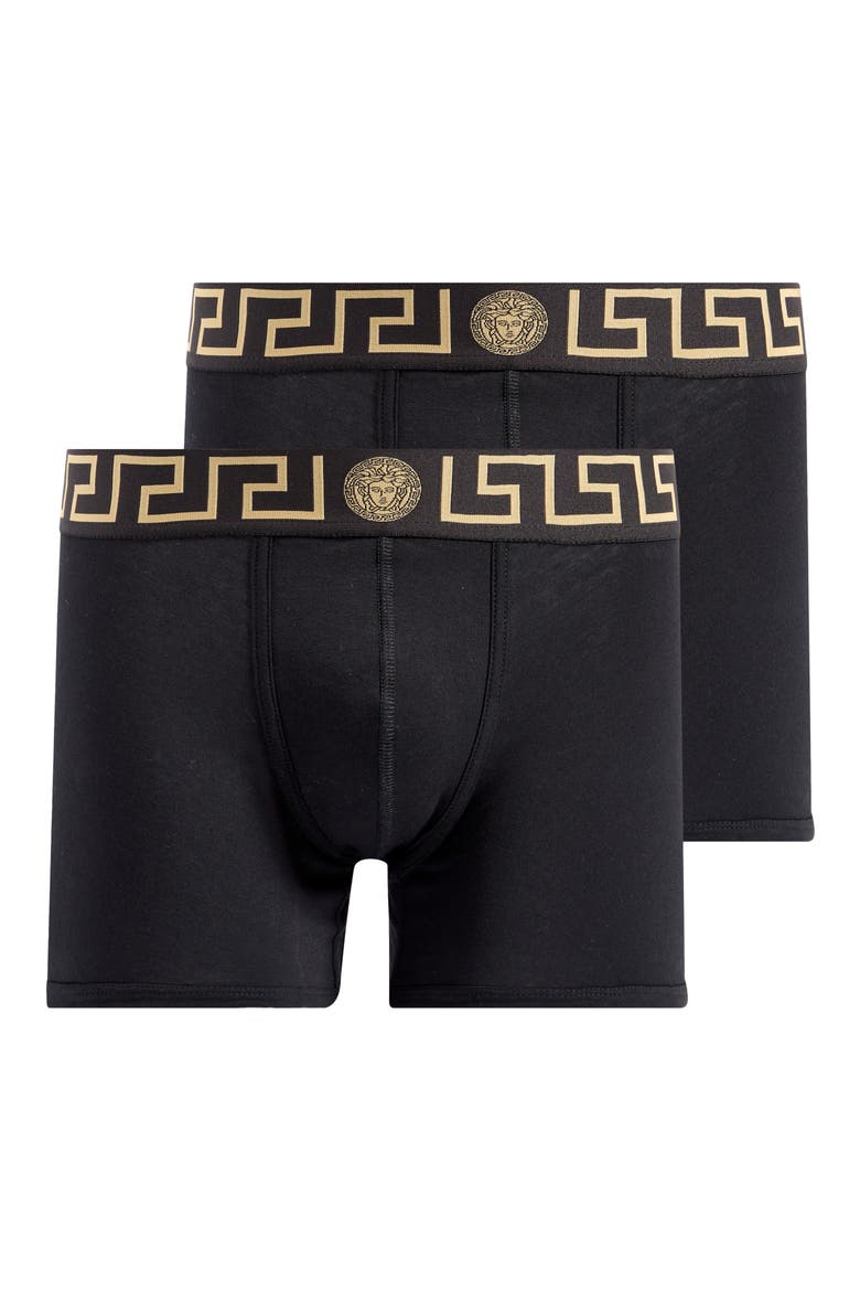 2-Pack Greca Border Stretch Cotton Boxer Briefs, Main, color, BLACK GOLD GREEK KEY