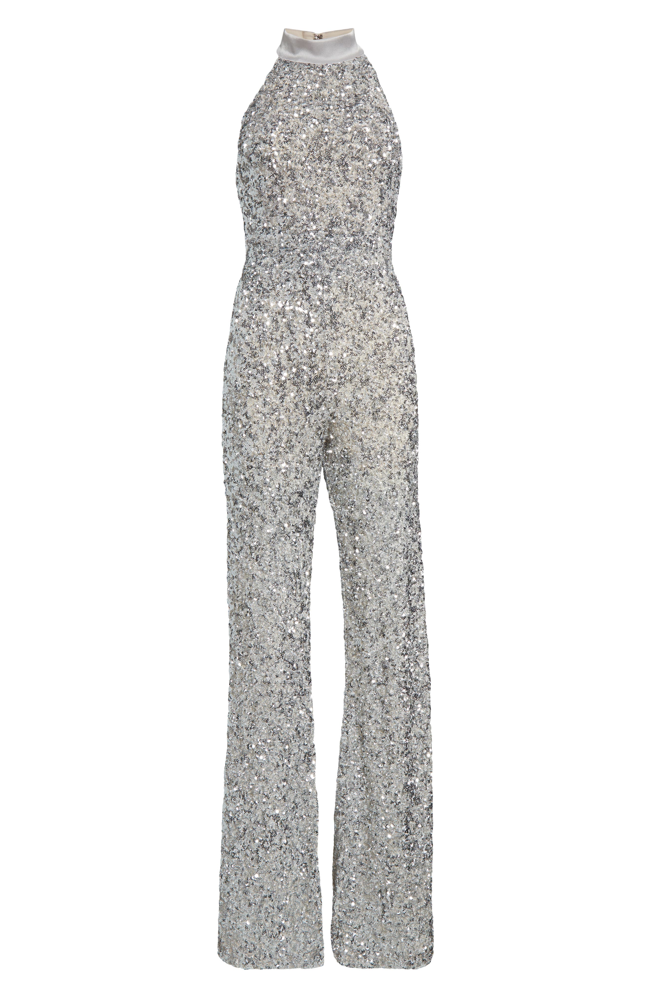 Alice And Olivia Cataline Sequin Jumpsuit In Silver