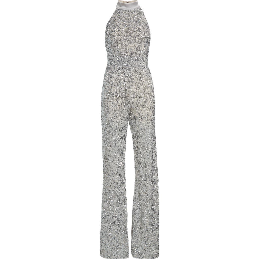 Alice And Olivia Cataline Sequin Jumpsuit In Silver