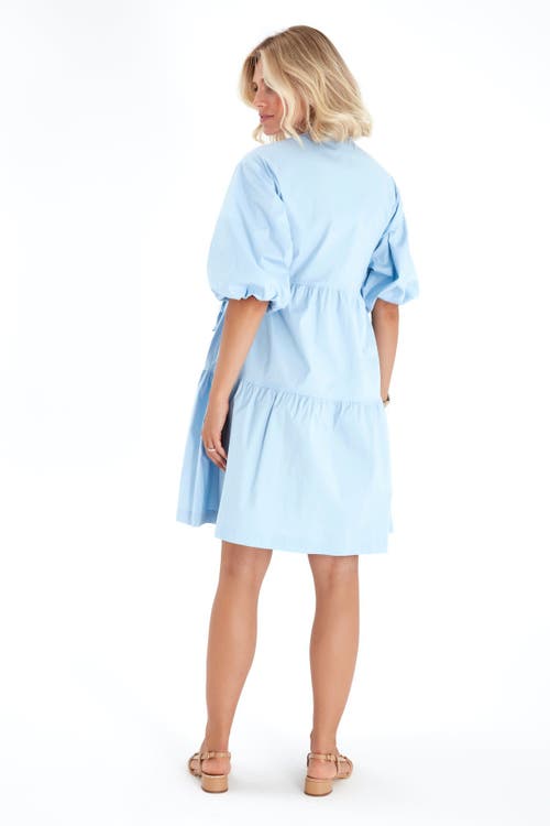 Accouchée Waterfall Tie Waist A-line Maternity/nursing Wrap Dress In Blue
