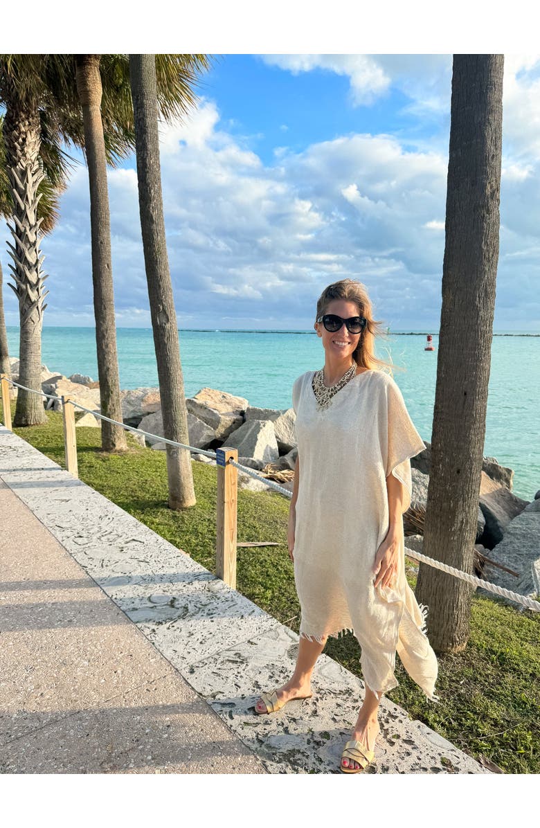 Anaya Natural Beige Linen Coverup Dress, Alternate, color, 